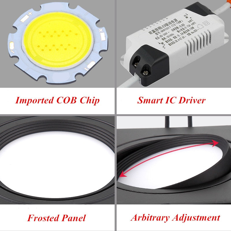 Bright Square Recessed LED Dimmable Square Downlight COB 7W 10W 14W 20W Black LED Spot light Ceiling Lamp AC 110V 220V