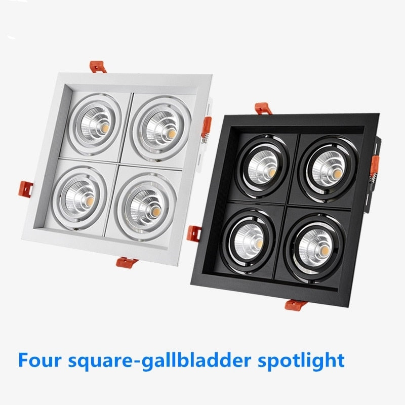 LED Spotlight Super Bright 40W 4-Head COB Recessed Square Dimmable Downlight for Ceiling Decoration AC85-265V
