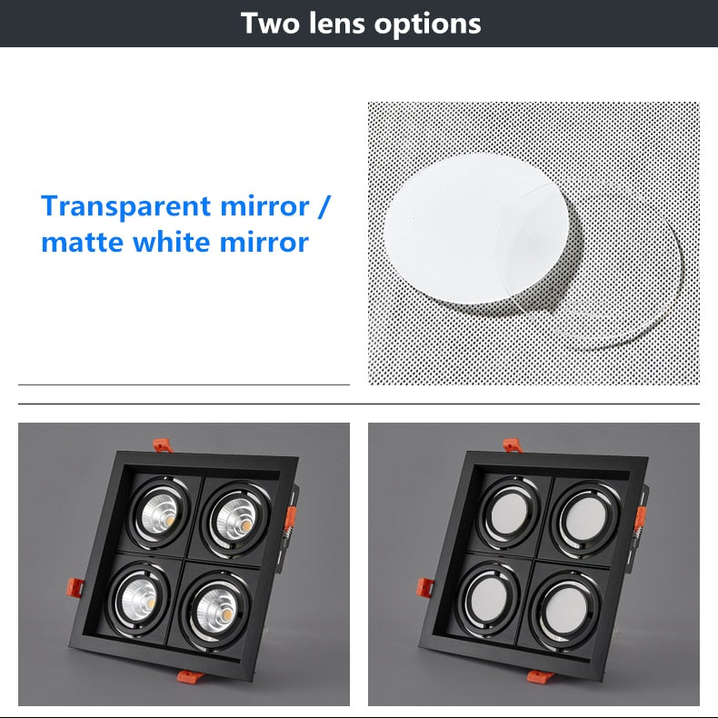 LED Spotlight Super Bright 40W 4-Head COB Recessed Square Dimmable Downlight for Ceiling Decoration AC85-265V