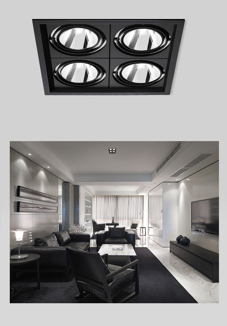 LED Spotlight Super Bright 40W 4-Head COB Recessed Square Dimmable Downlight for Ceiling Decoration AC85-265V