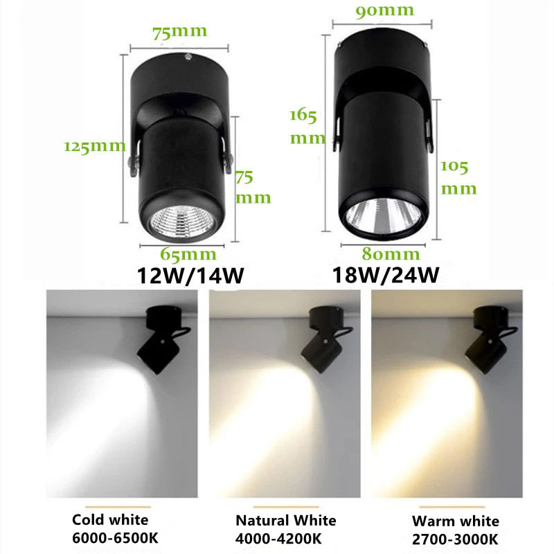 Dimmable LED Downlight 220V Adjustable Spotlight 12W 14W 18W 24W 110V Ceiling Lamp COB Warm white Natural white Indoor Lighting