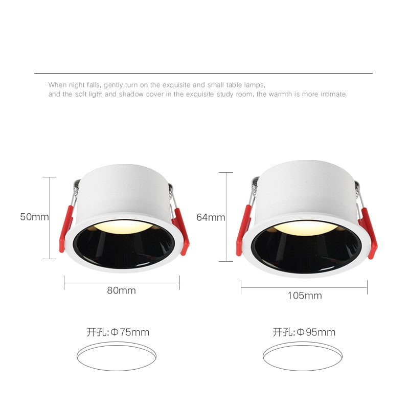 Saiyo Led spotlights Recessed Downlight 5W 7W 12W 15W No Flicker Deep Glare Round White Ceiling lamp Spots