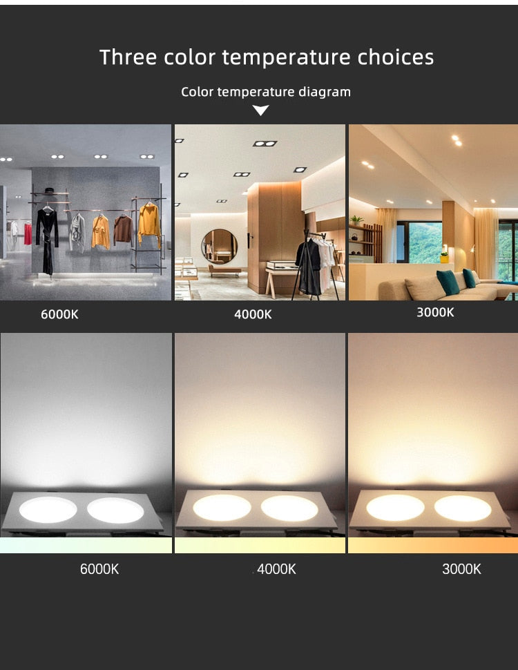 Square downlight Recessed LED Ceiling lamp Downlight 7W/9W/12W/2X7W/2X9W/2X12W White tBlack Kitchen indoor lighting Led lamp light