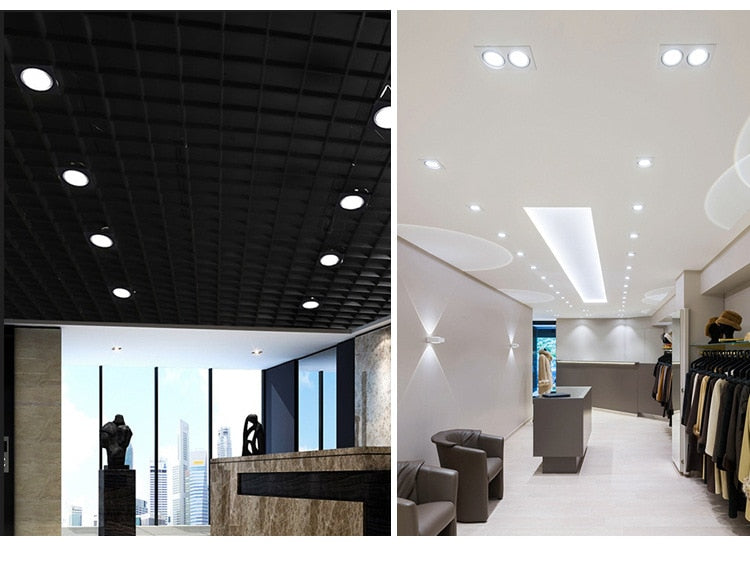 Square downlight Recessed LED Ceiling lamp Downlight 7W/9W/12W/2X7W/2X9W/2X12W White tBlack Kitchen indoor lighting Led lamp light