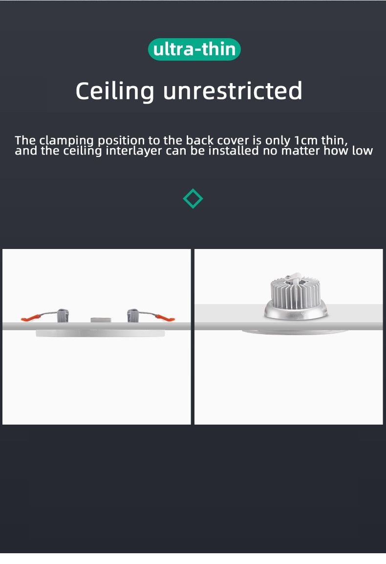 Ultra-Thin Square LED Panel Light 6W 8W 15W 20W Aluminum Round Ceiling Recessed Downlight Open Hole Adjustable AC85-265V 220V