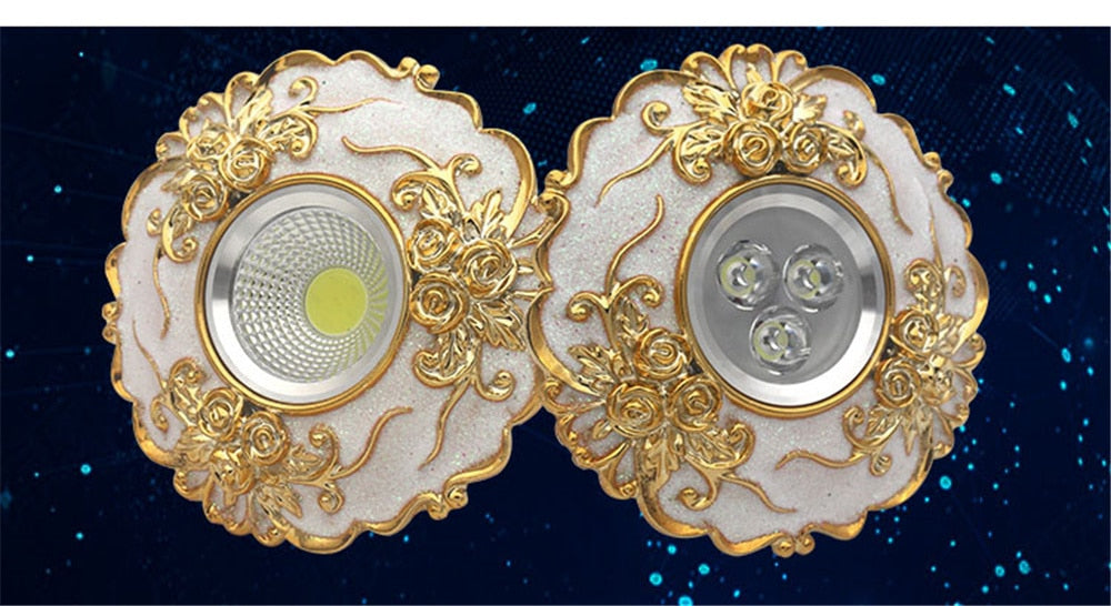 European Large Size Resin Grey Gold Flower Led Downlight 14Cm Diameter Living Room Hallway Corridor Aisle Ceilings Recessed Lamp