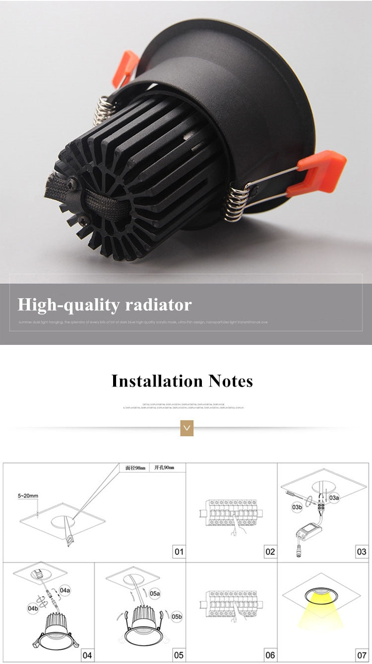 Dimmable LED Downlight 7W 10W 12W 85-265V COB LED DownLights Dimmable COB Spot Recessed Down light Light Bulb white body