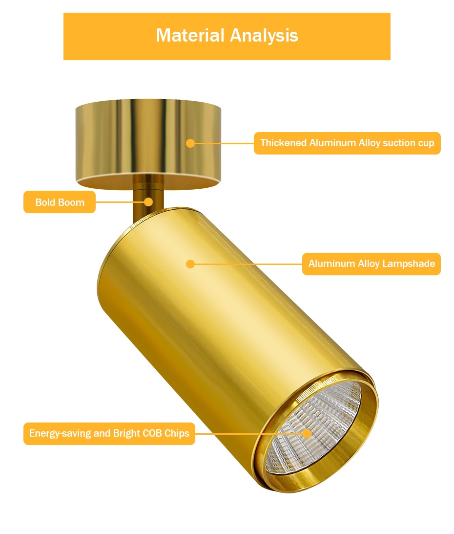 Golden Luxury Led Downlight Surface Mounted Led Spot Light COB Ceiling Light 360 Degree Rotate 7W 12W 15W Living Room Exhibition