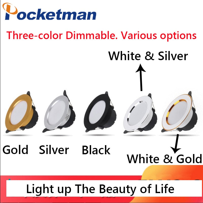 Pocketman 5/10/20 Pcs LED Downlight 5W 5-color styles Thin Ceiling Light 3 Colors Dimmable LED Recessed Downlight LED Driver