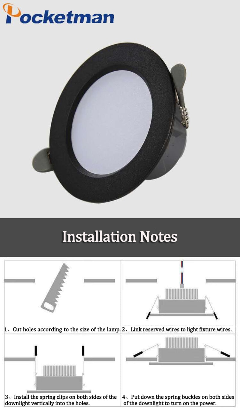 Pocketman 5/10/20 Pcs LED Downlight 5W 5-color styles Thin Ceiling Light 3 Colors Dimmable LED Recessed Downlight LED Driver