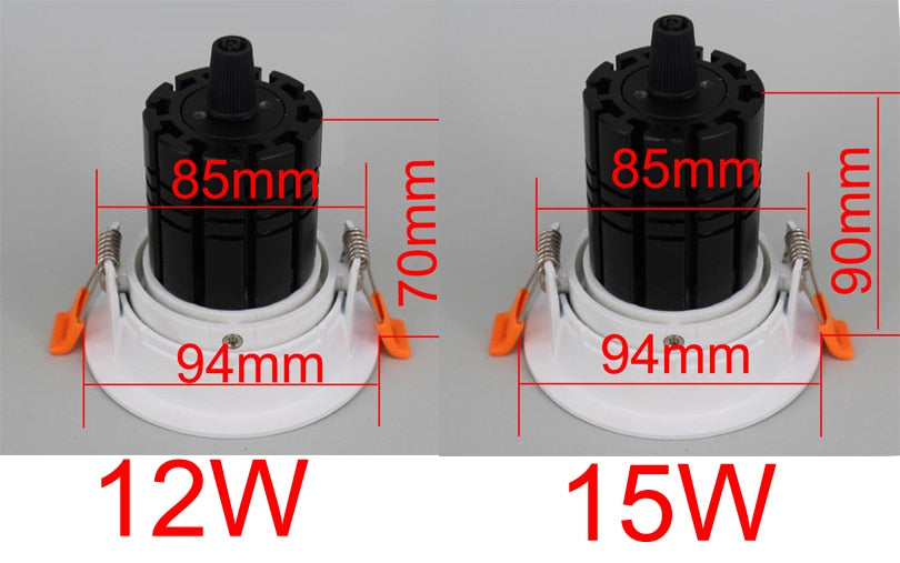 ONDENN 360 Degree Rotatable 12W 15W COB LED Downlights Dimmable LED Down Light Adjustable led light for Cloth Shoes Shop Stores