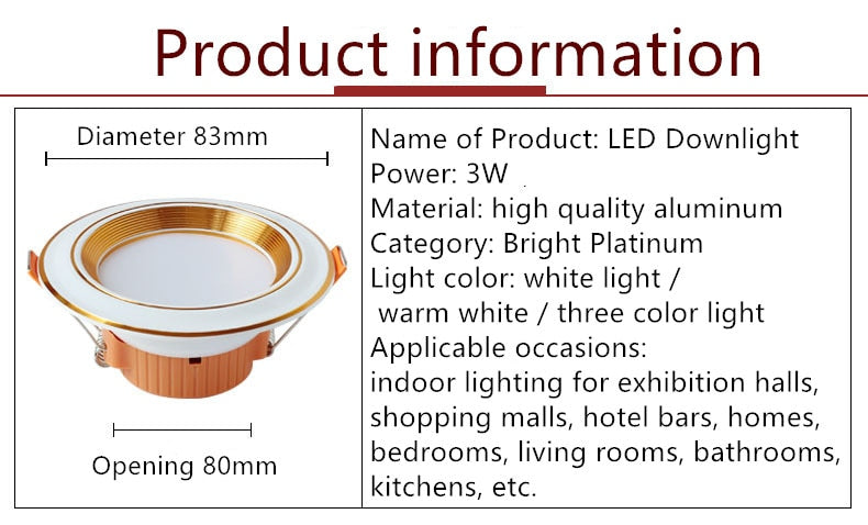 Led downlight LED ceiling embedded 3w ultra-thin 2.5-inch downlight 8cm hole embedded ceiling round led panel light