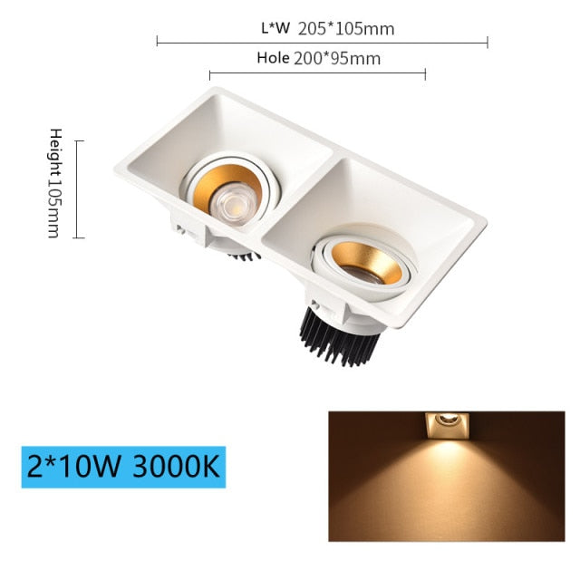 Square Recessed LED Downlight COB 10W 20W Ceiling Lamp Spotlight Dimmable AC 110V 220V For Indoor Lighting
