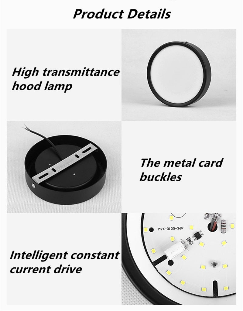 Black Surface Mounted LED Panel Light bulb Round Square 9w 12w 18w 24w LED Ceiling lamp Lights LED Downlight AC110v-220V