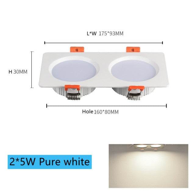 Recessed Square Ceiling Lamp COB 10W 24W LED Downlight with Driver Dimmable AC 110V 220V Spotlight For Indoor Lighting