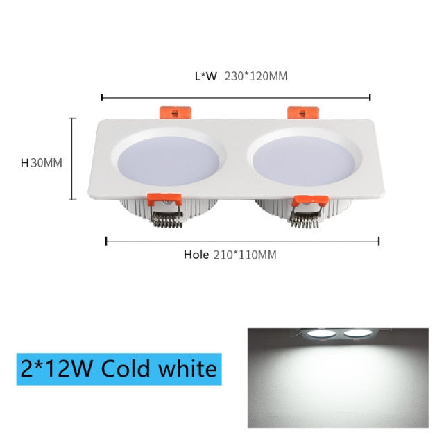 Recessed Square Ceiling Lamp COB 10W 24W LED Downlight with Driver Dimmable AC 110V 220V Spotlight For Indoor Lighting