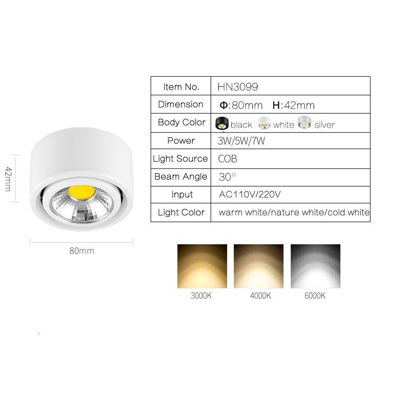 10PCS Surface Mounted LED Downlight 3W 5W COB Black White Silver Downlight AC110V/220V Lighting Fixtures Free Shipping - LED Lights For Sale : Affordable LED Solutions : Wholesale Prices