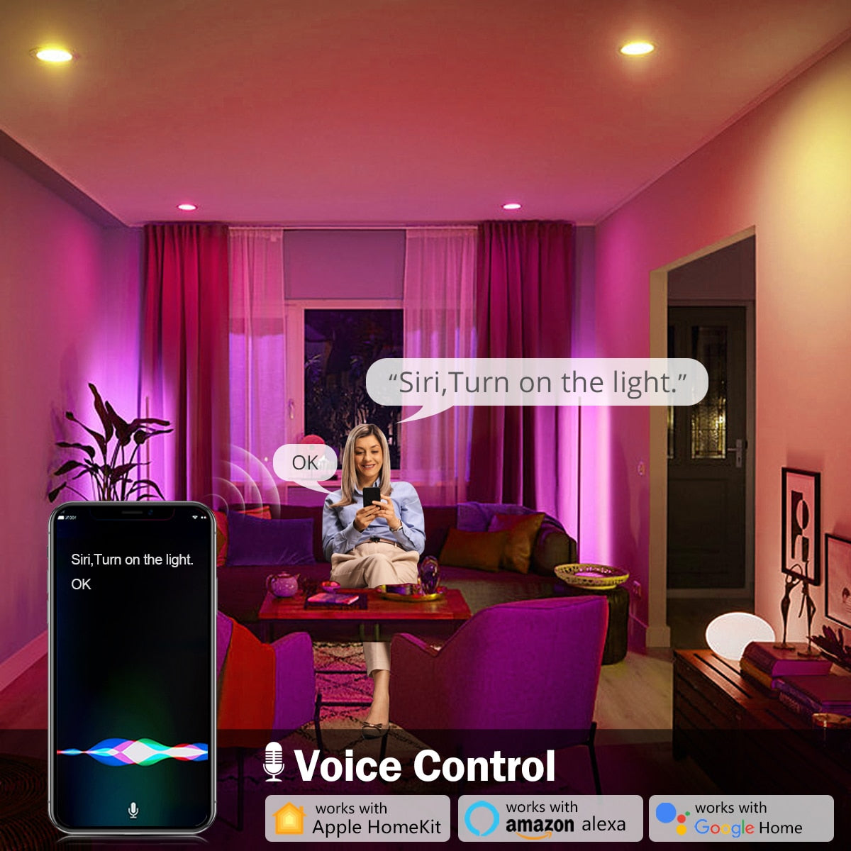 Home Decor WiFi Apple HomeKit E27 Base Smart LED Bulb Magic Lamp Colourful RGBWW RGBCW Downlight Work with Alexa Google Home