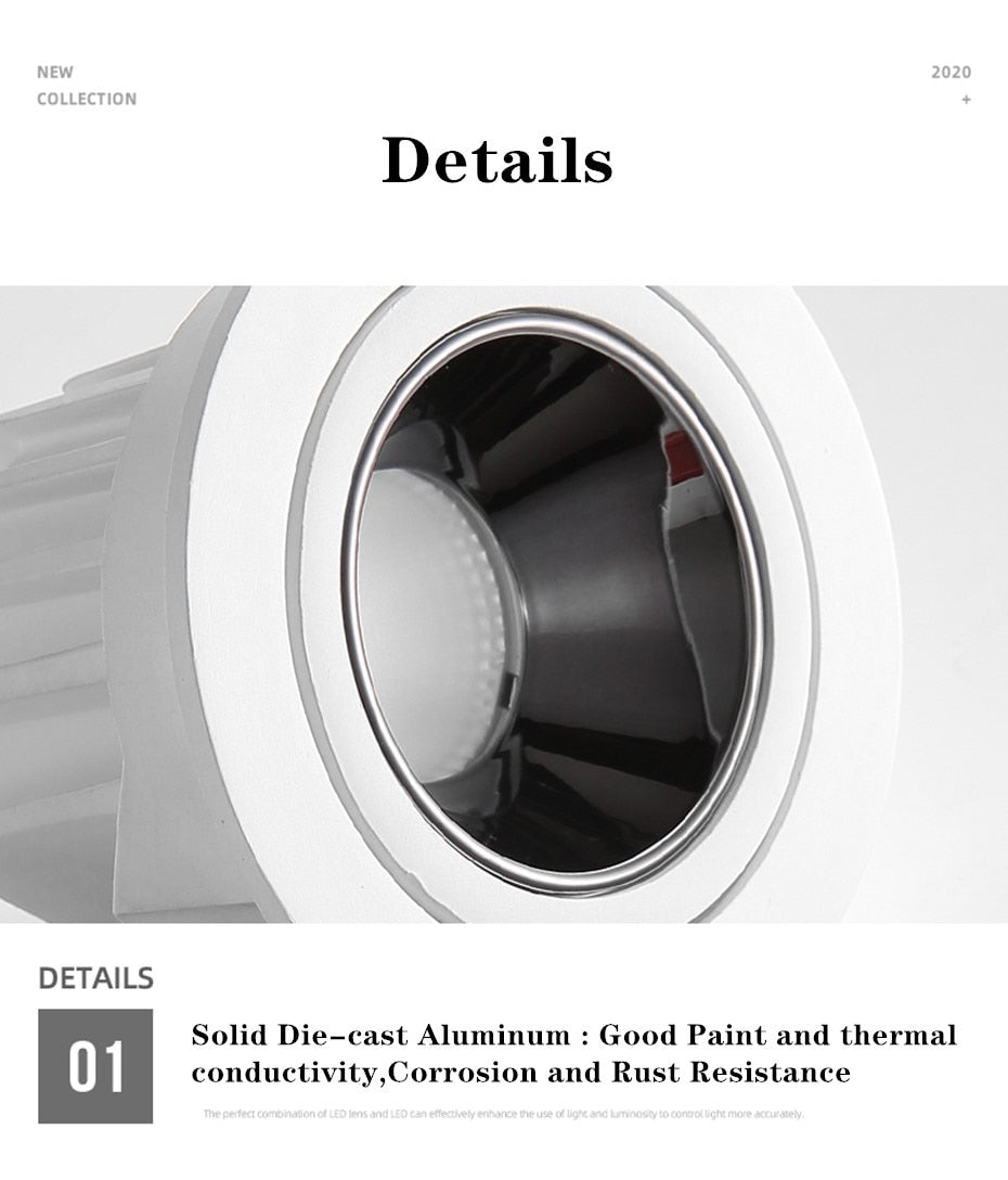 LED Downlight Dimmable 7W 12W Square/Round Recessed Lamp AC220V 230V NO Glare Recessed LED Lamp Spot Light for Indoor Lightings