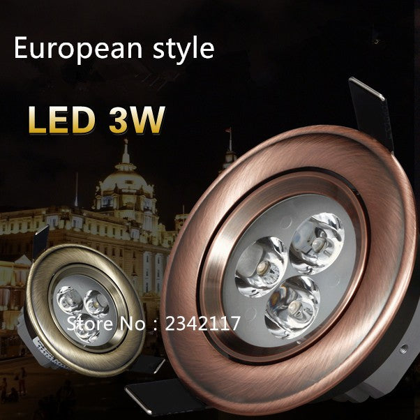 European style Bronze/Red Copper 3W LED dimmable White/Nature White/Warm White Downlight Ceiling Light Lamp