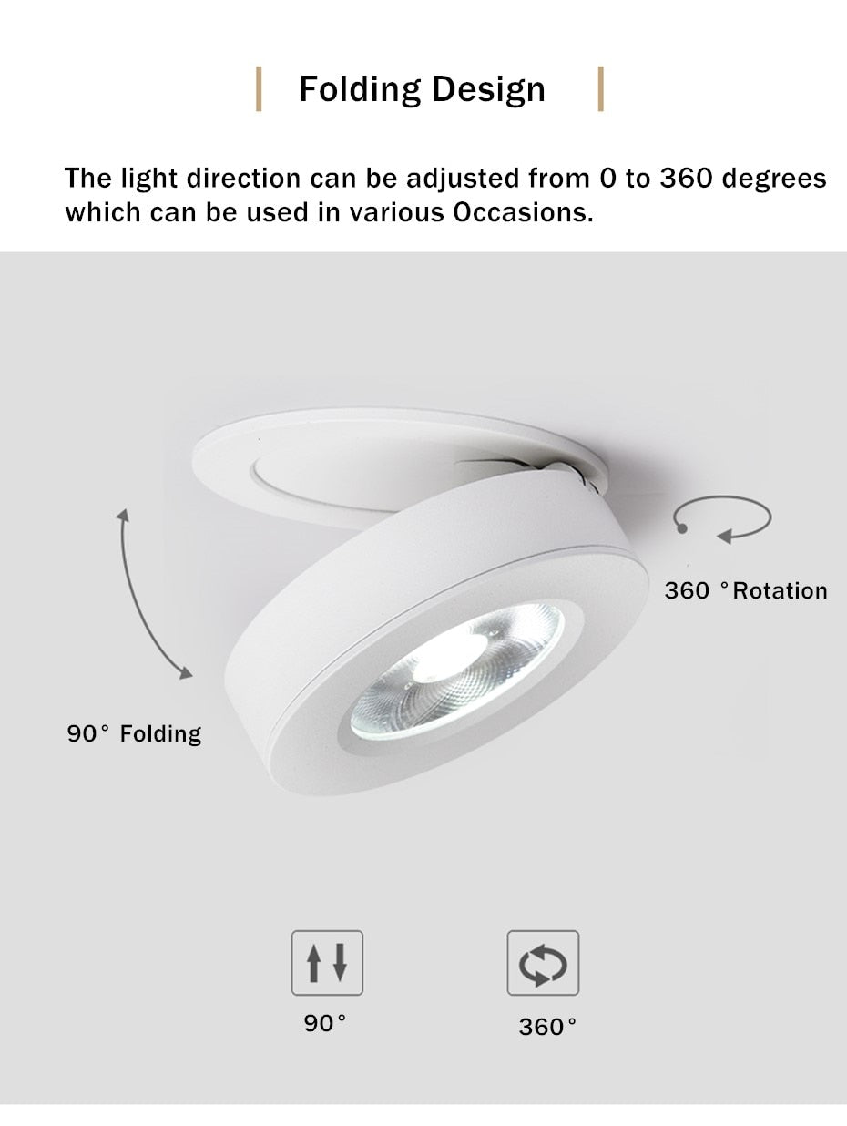 Dimmable Slim Ceiling Light, Dimmable LED Downlight, 5W, 7W, 10W, 12W, Round, Foldable, 360 Degree Rotatable, LED Spotlight