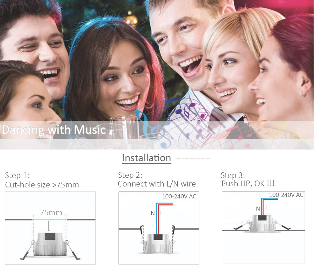 Bluetooth LED Downlight Recessed 5W RGBCCT LED Magic Mesh Downlight Dimmable AC 110V 220V Spot Light Smart Home Bluetooth Lamps