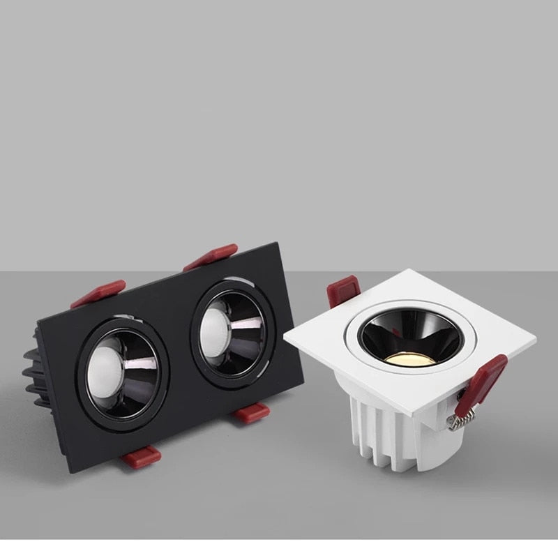 2021 Angle Adjustable Anti-glare Square LED COB Recessed Downlights 9W 12W 15W 18W 24W 30W LED Ceiling Spot Lights AC90-260V