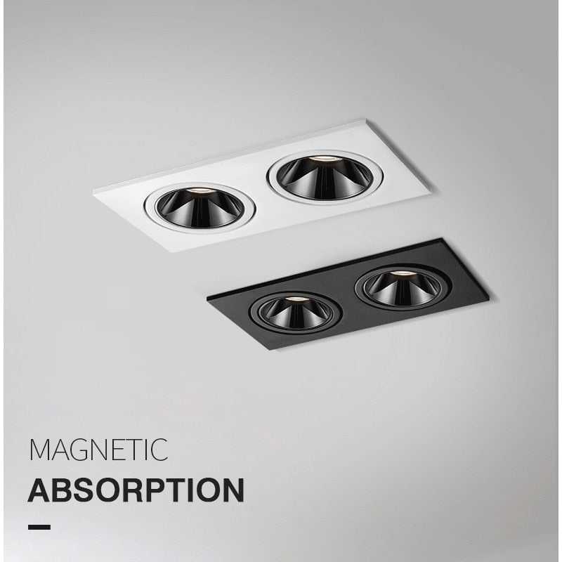 2021 Angle Adjustable Anti-glare Square LED COB Recessed Downlights 9W 12W 15W 18W 24W 30W LED Ceiling Spot Lights AC90-260V