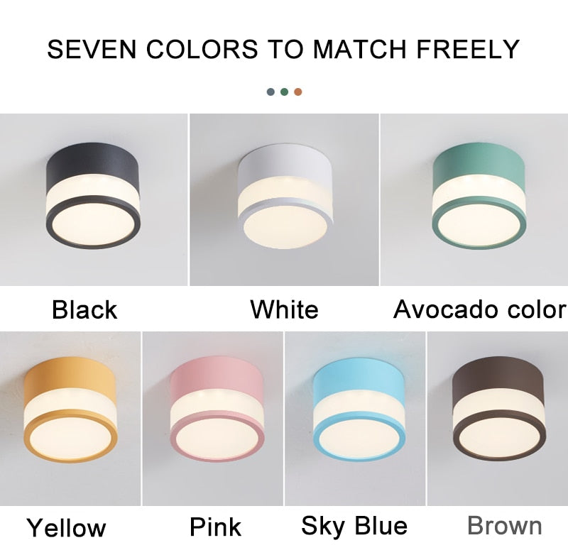 Surface Mounted Downlight Led 7W 12W Nordic Round Living Room Aisle Ceiling Light Macaron Free Hole Three-color Small Spotlight