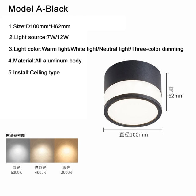 Surface Mounted Downlight Led 7W 12W Nordic Round Living Room Aisle Ceiling Light Macaron Free Hole Three-color Small Spotlight