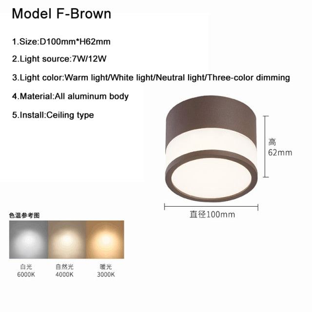 Surface Mounted Downlight Led 7W 12W Nordic Round Living Room Aisle Ceiling Light Macaron Free Hole Three-color Small Spotlight