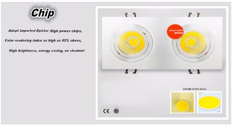 Double Square Dimmable Recessed COB LED Downlights AC85~265V LED Ceiling Spot Lights 14W 18W 24W LED Ceiling Lamps Indoor Lighting