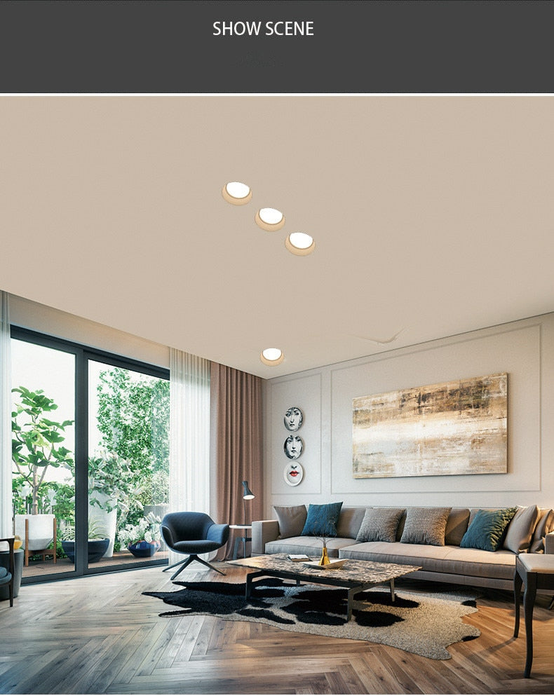 Beam Angle 60 Degrees Recessed LED Downlight 5W 7W 9W 12W 15W 18W Dimmable Deep Glare LED Ceiling Spot Light Pic Background