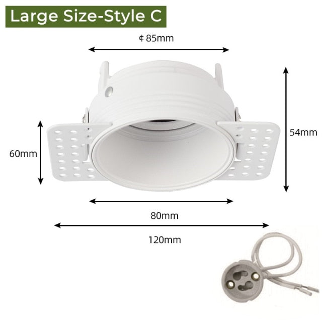 Frameless Recessed LED Ceiling Downlight Adjustable Mount Frame Socket GU10/MR16/MR11 Bulb Holder Spot Lighting Fitting Fixture