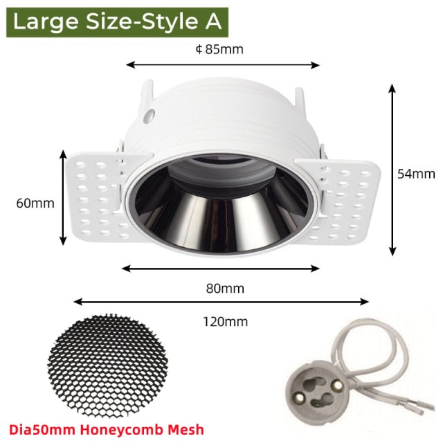 Frameless Recessed LED Ceiling Downlight Adjustable Mount Frame Socket GU10/MR16/MR11 Bulb Holder Spot Lighting Fitting Fixture
