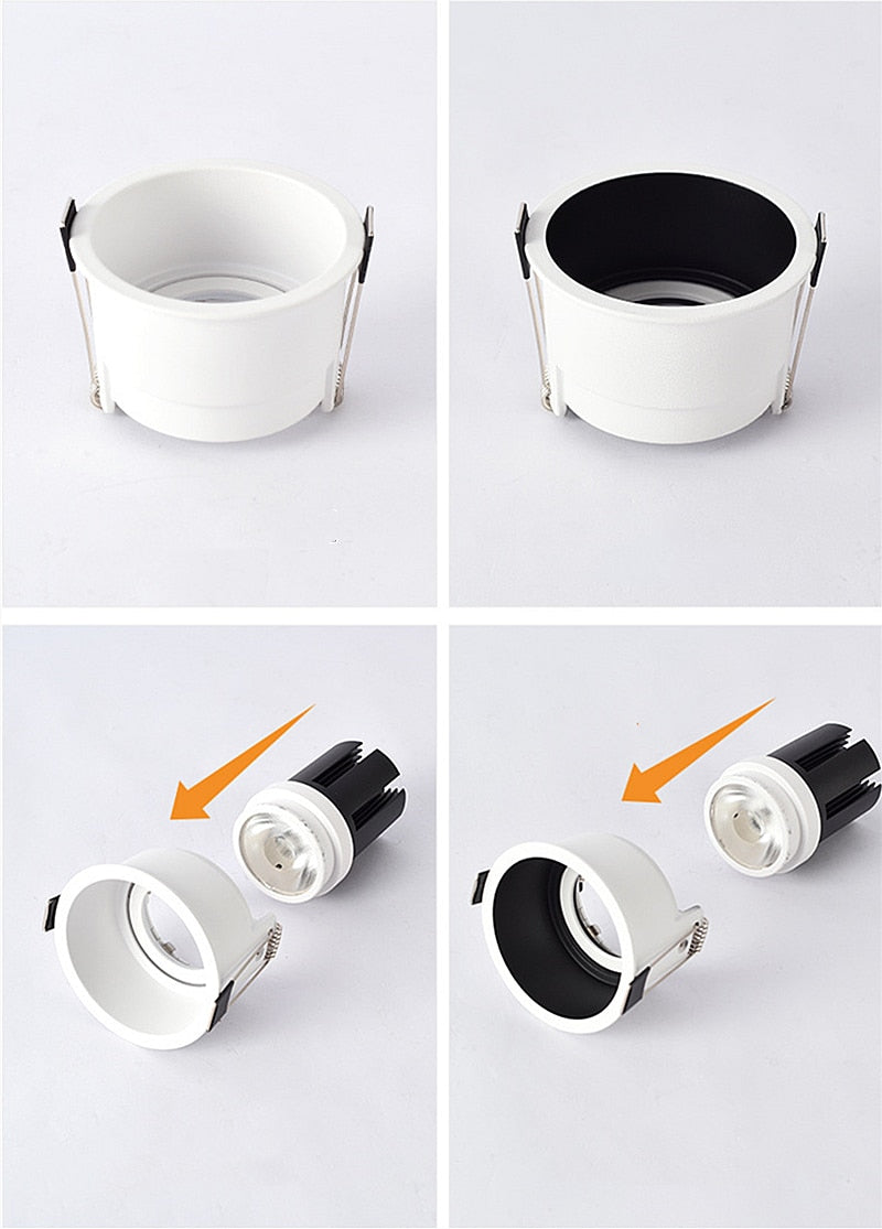 Recessed GU10/MR16 LED Downlight Mounted Frame Round Anti-Glare Lamp Holder Cut Hole 55/75mm Ceiling Spot Lights Fitting Fixture