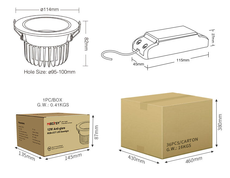 Miboxer 6W 12W 18W RGB+CCT LED Downlight Smart Phone APP Remote Voice Control Anti-glare FUT070 FUT071 FUT072 AC100~240V
