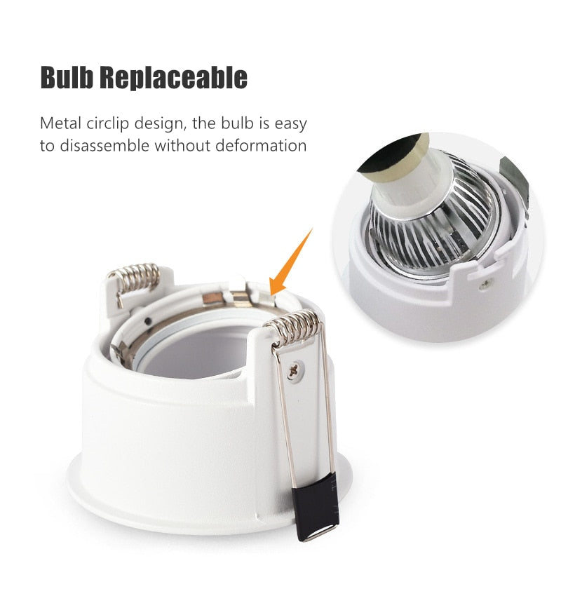 LED Downlights Fitting GU10 MR16 MR11 Base 55mm 75mm Cut Hole Ceiling Recessed Lamp Replaceable Bulb Aluminum Frame Spot Light