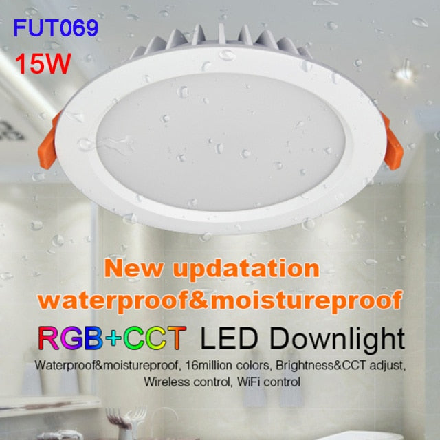 Miboxer Moistureproof&Waterproof IP54 6W 15W RGB+CCT LED Downlight 110V 220V Round Ceiling Panel lamp 2.4G Remote APP Control