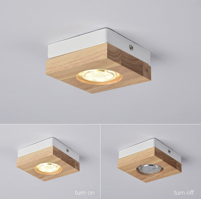 Nordic Simple Surface Mounted Spotlights LED Wooden Round/Square Downlight Living Room Bedroom Hotel Aisle Corridor Lamp