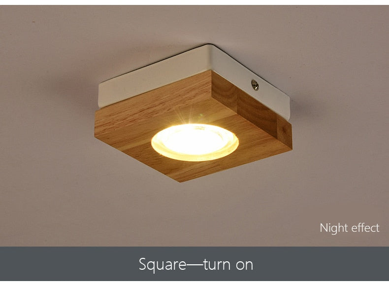 Nordic Simple Surface Mounted Spotlights LED Wooden Round/Square Downlight Living Room Bedroom Hotel Aisle Corridor Lamp
