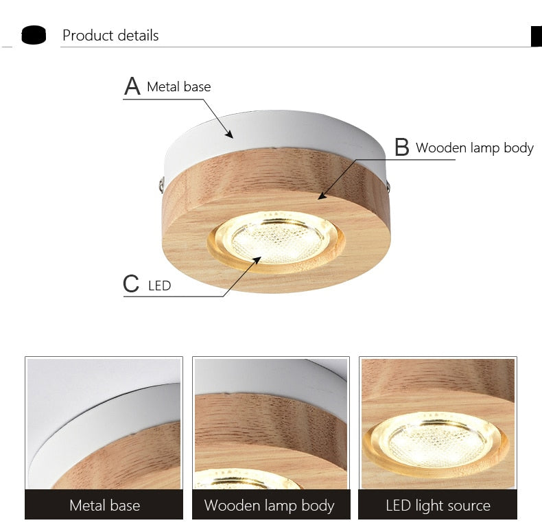Nordic Simple Surface Mounted Spotlights LED Wooden Round/Square Downlight Living Room Bedroom Hotel Aisle Corridor Lamp