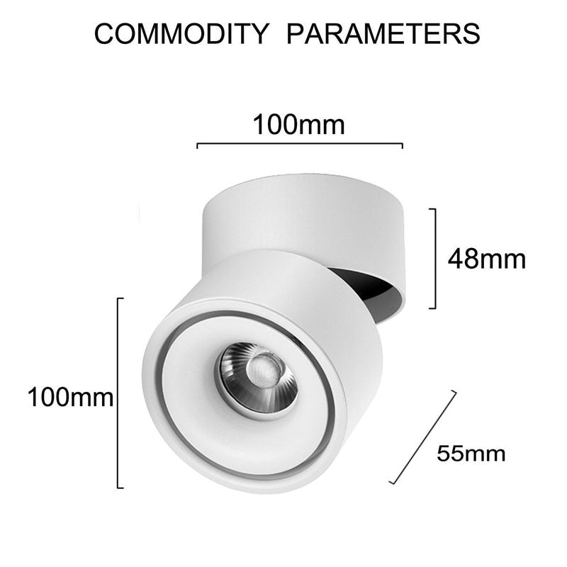 Dimmable COB LED Downlights Adjustable Surface Mounted LED Ceiling Lamp Downlight Foldable 360 Degree Rotatable Spot light