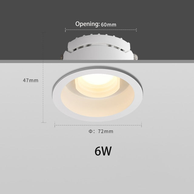 BRGT LED Downlight Recessed Anti Glare Spot Lights Aluminum White 6W 12W Ceiling Lamp 110V 220V For Kitchen Home Indoor Lighting