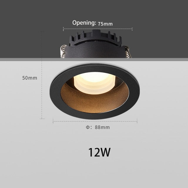 BRGT LED Downlight Recessed Anti Glare Spot Lights Aluminum White 6W 12W Ceiling Lamp 110V 220V For Kitchen Home Indoor Lighting