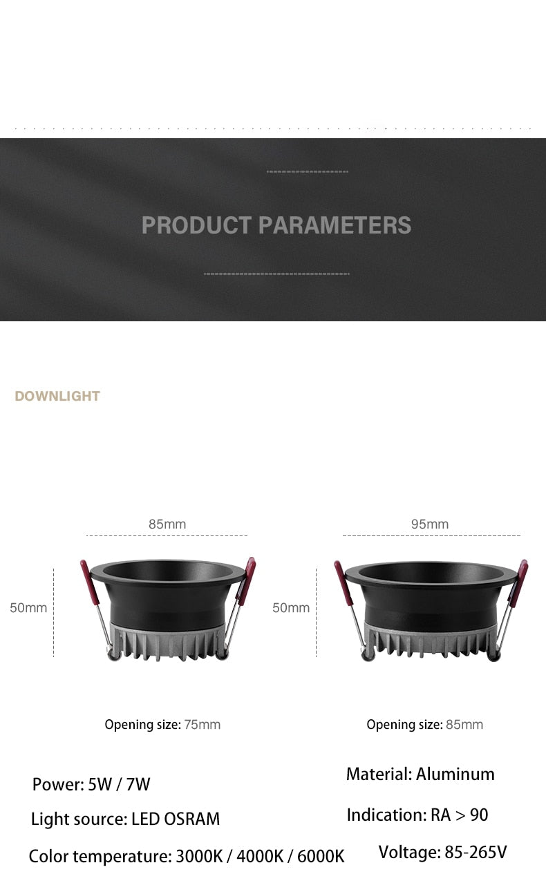 BRGT LED Downlight Ultra Thin Anti Glare 5W 7W Recessed Ceiling Lamp Aluminum Spot Lights For Kitchen Living Room Indoor Lighting