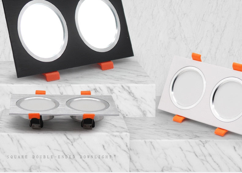 LED Downlight Ceiling Grille Lamp Rectangular Spotlight Recessed Ceiling Double Daring Lamp Aluminum Light AC 220V