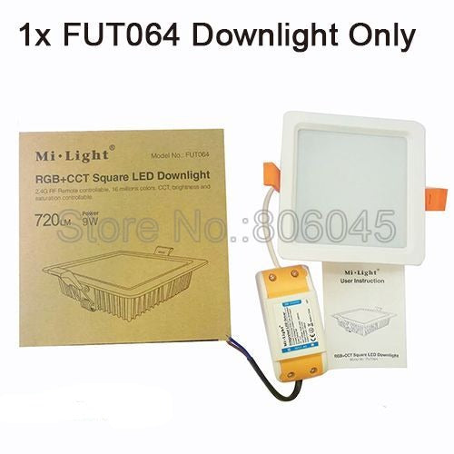 FUT064 9W RGB+CCT Square LED Downlight Recessed Light AC85-265V Wi-Fi Compatible 2.4G 4-Zone Wireless Remote