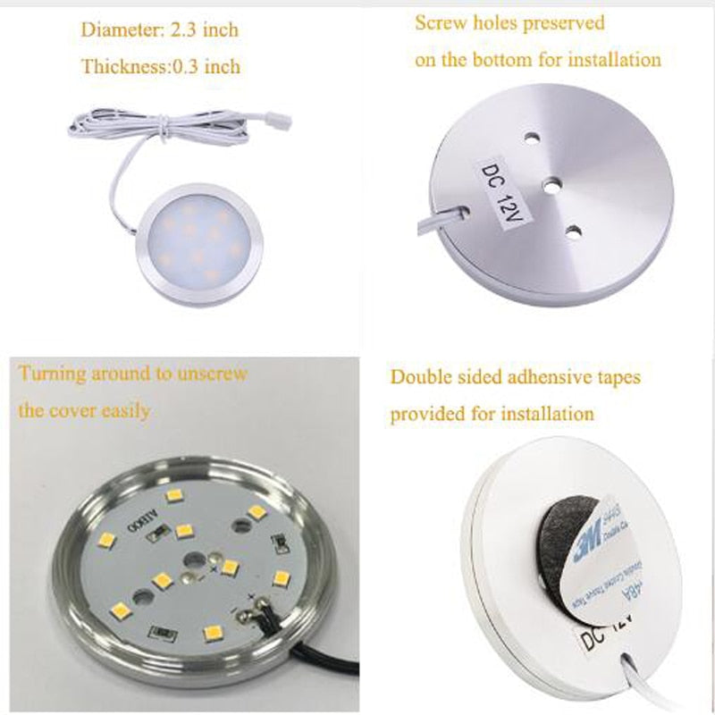 Surface Mounted Round DC12V 2.5W LED Spotlight LED Downlight Recessed Ceiling Lamps for Home Kitchen Showcase Cabinet Cupboard