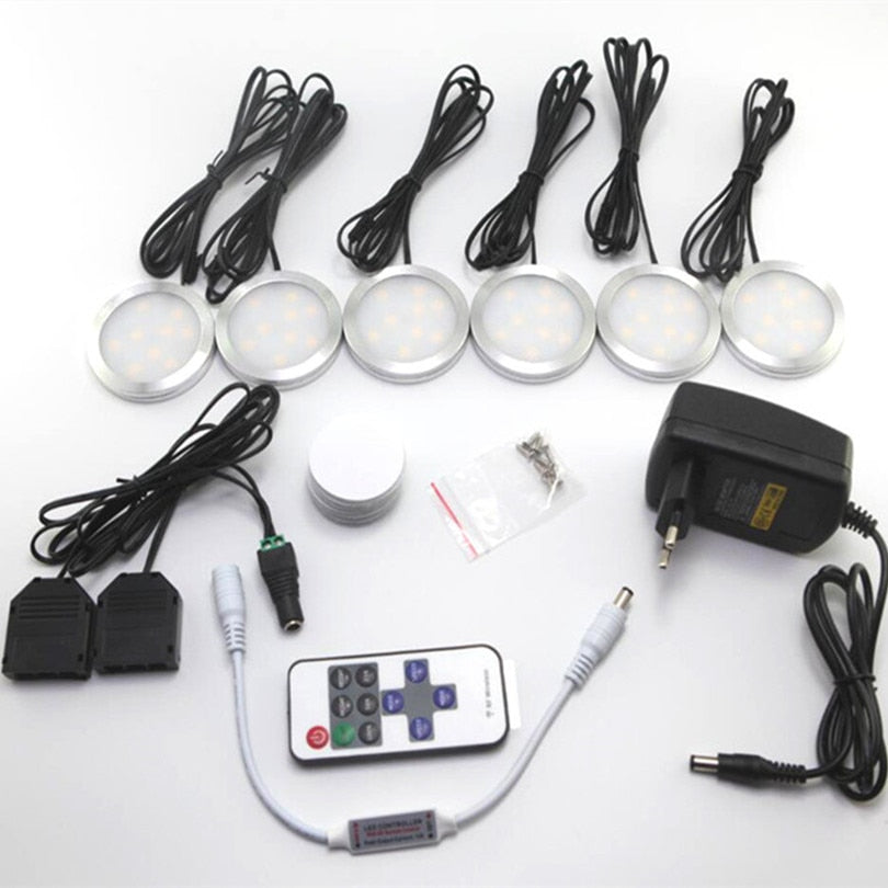 Under Cabinet LED Light Warm Cool White LED Downlight Spotlight Puck Lamps Dimmable 6pcs/set 6x2W for Kitchen Room